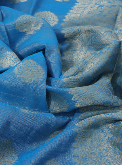 Crushed tissue saree cs blue with zari woven buttas and zari woven floral border