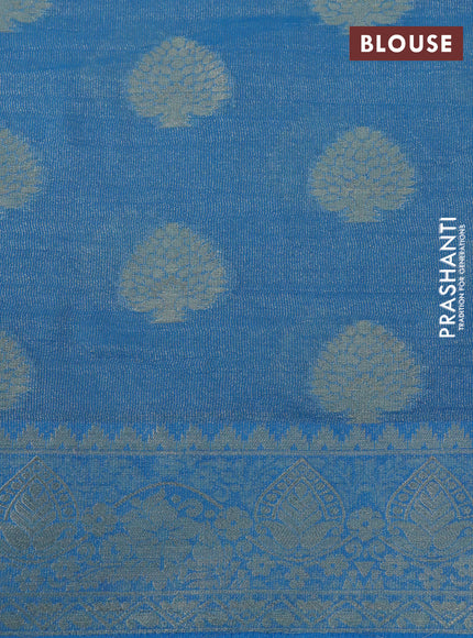 Crushed tissue saree cs blue with zari woven buttas and zari woven floral border