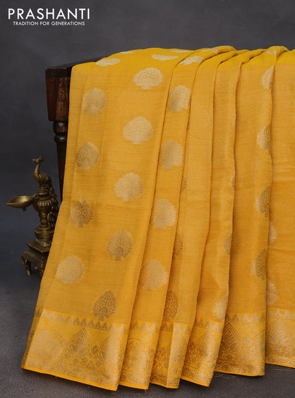 Crushed tissue saree mango yellow with zari woven buttas and zari woven floral border