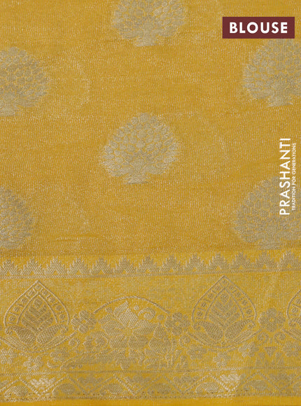 Crushed tissue saree mango yellow with zari woven buttas and zari woven floral border