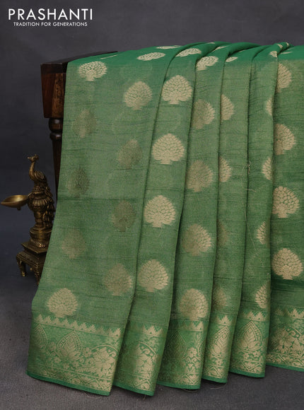 Crushed tissue saree green with zari woven buttas and zari woven floral border