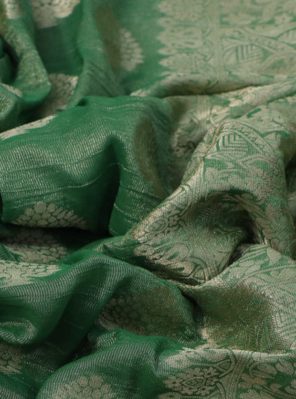 Crushed tissue saree green with zari woven buttas and zari woven floral border