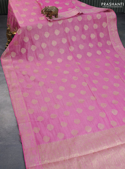 Crushed tissue saree pink with zari woven buttas and zari woven floral border