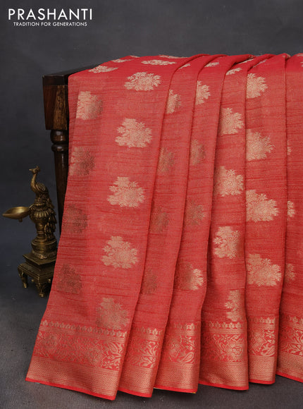 Crushed tissue saree red with zari woven buttas and zari woven floral border