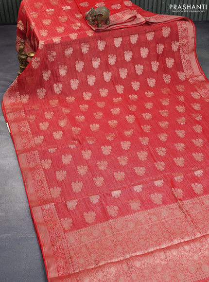 Crushed tissue saree red with zari woven buttas and zari woven floral border