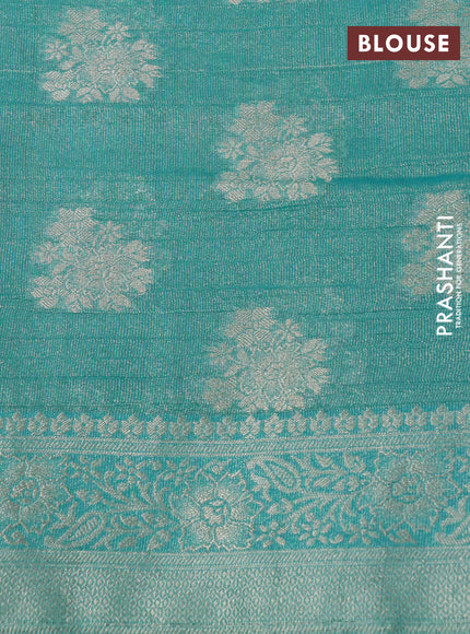 Crushed tissue saree teal blue with zari woven buttas and zari woven floral border