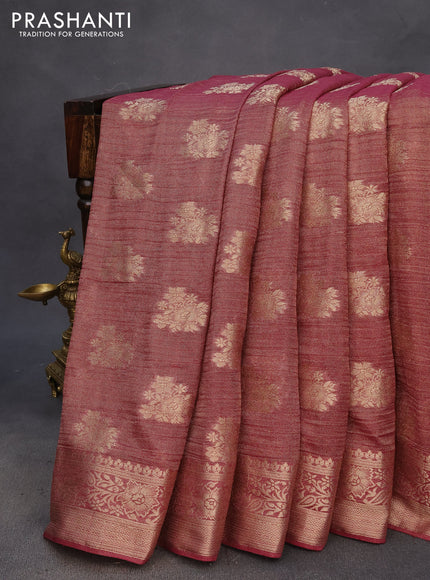 Crushed tissue saree wine shade with zari woven buttas and zari woven floral border