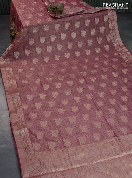 Crushed tissue saree wine shade with zari woven buttas and zari woven floral border