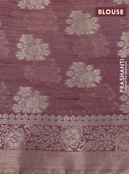 Crushed tissue saree wine shade with zari woven buttas and zari woven floral border