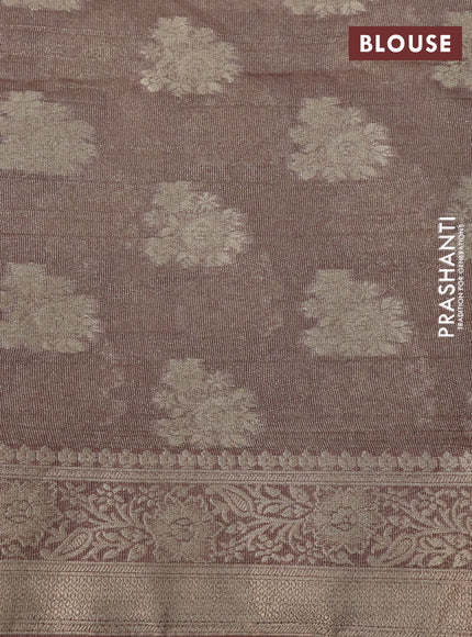 Crushed tissue saree brown with zari woven buttas and zari woven floral border