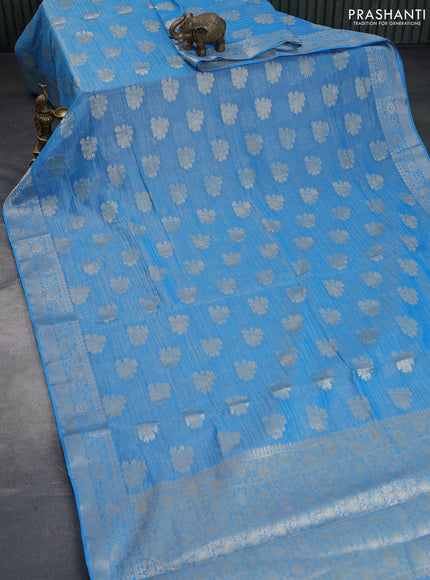 Crushed tissue saree cs blue with zari woven buttas and zari woven floral border