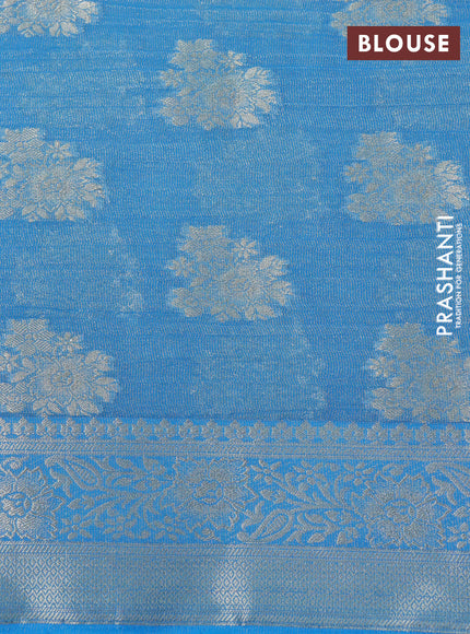 Crushed tissue saree cs blue with zari woven buttas and zari woven floral border