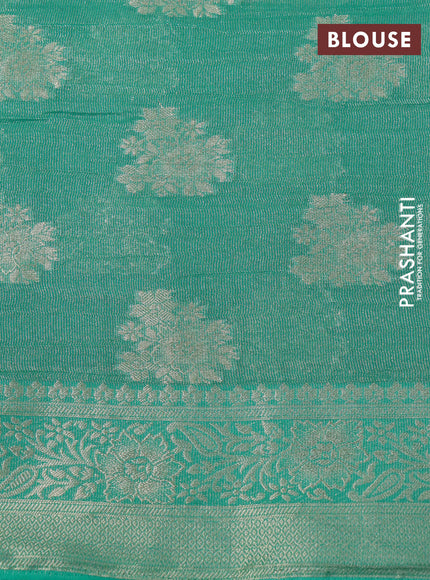 Crushed tissue saree teal green with zari woven buttas and zari woven floral border