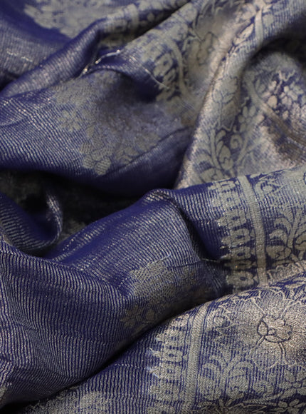 Crushed tissue saree blue with zari woven buttas and zari woven floral border