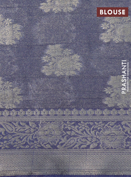 Crushed tissue saree blue with zari woven buttas and zari woven floral border