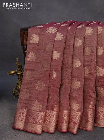 Crushed tissue saree wine shade with zari woven buttas and zari woven floral border