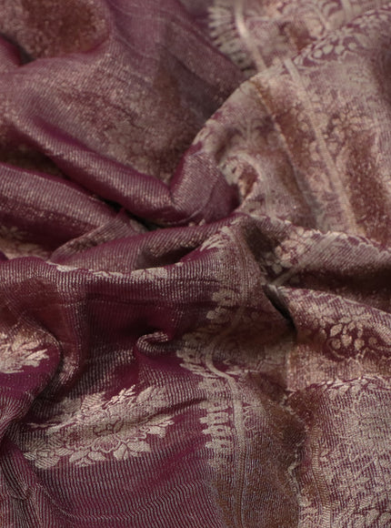 Crushed tissue saree wine shade with zari woven buttas and zari woven floral border