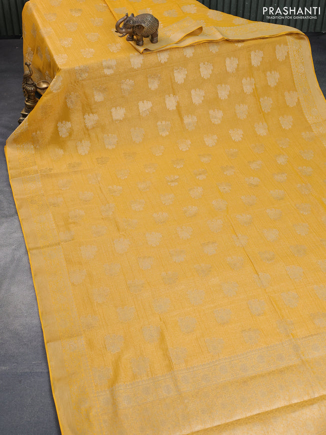 Crushed tissue saree mango yellow with zari woven buttas and zari woven floral border