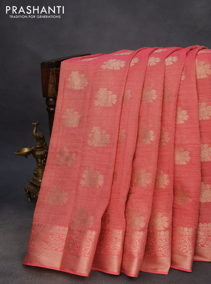 Crushed tissue saree peach pink with zari woven buttas and zari woven floral border