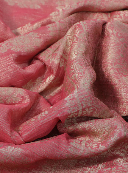 Crushed tissue saree peach pink with zari woven buttas and zari woven floral border