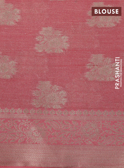 Crushed tissue saree peach pink with zari woven buttas and zari woven floral border