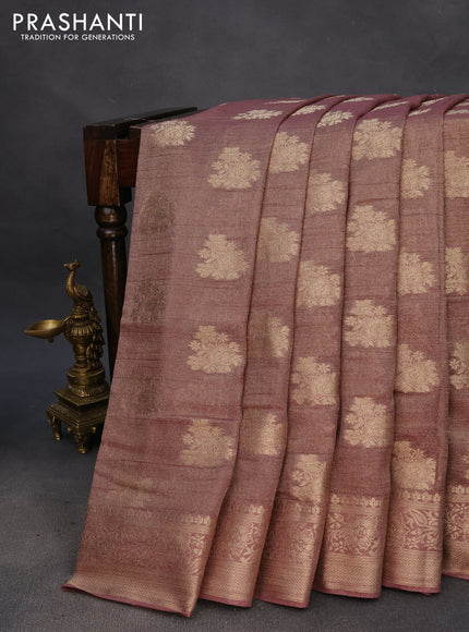 Crushed tissue saree wine shade with zari woven buttas and zari woven floral border