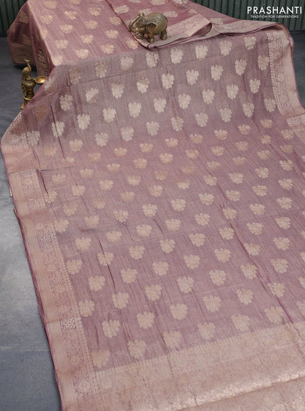 Crushed tissue saree wine shade with zari woven buttas and zari woven floral border