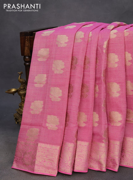 Crushed tissue saree light pink with zari woven floral buttas and zari woven floral border