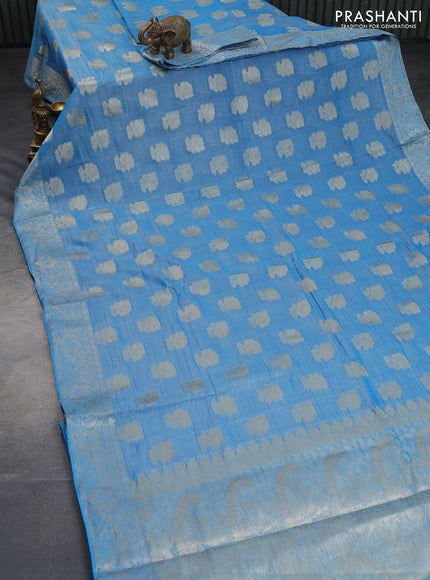 Crushed tissue saree cs blue with zari woven floral buttas and zari woven floral border