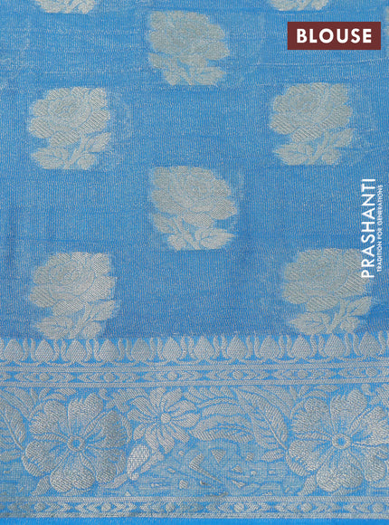 Crushed tissue saree cs blue with zari woven floral buttas and zari woven floral border