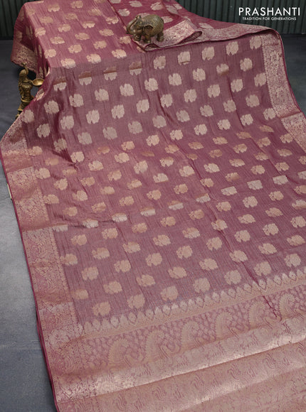 Crushed tissue saree maroon shade with zari woven floral buttas and zari woven floral border