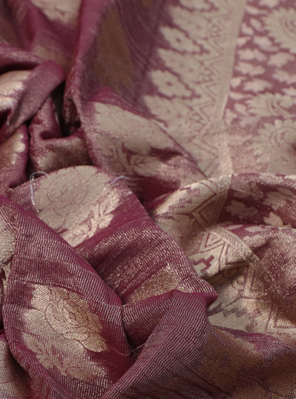 Crushed tissue saree maroon shade with zari woven floral buttas and zari woven floral border