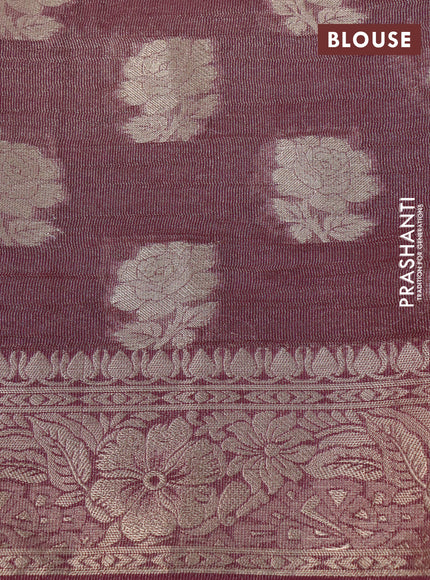 Crushed tissue saree maroon shade with zari woven floral buttas and zari woven floral border