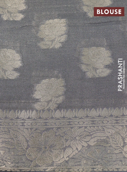 Crushed tissue saree grey with zari woven floral buttas and zari woven floral border