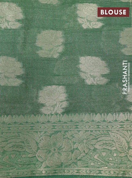 Crushed tissue saree green with zari woven floral buttas and zari woven floral border