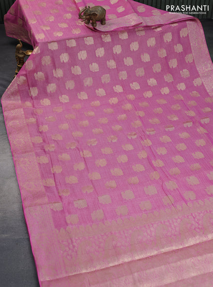 Crushed tissue saree light pink with zari woven floral buttas and zari woven floral border