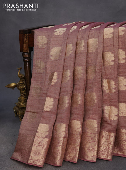 Crushed tissue saree brown shade with zari woven floral buttas and zari woven floral border