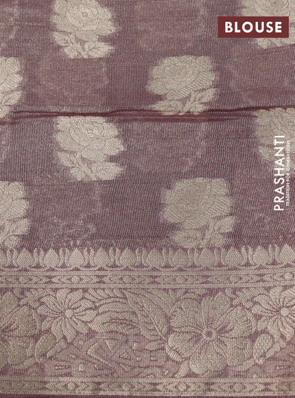 Crushed tissue saree brown shade with zari woven floral buttas and zari woven floral border