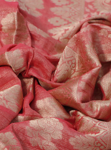 Crushed tissue saree peach pink with zari woven floral buttas and zari woven floral border