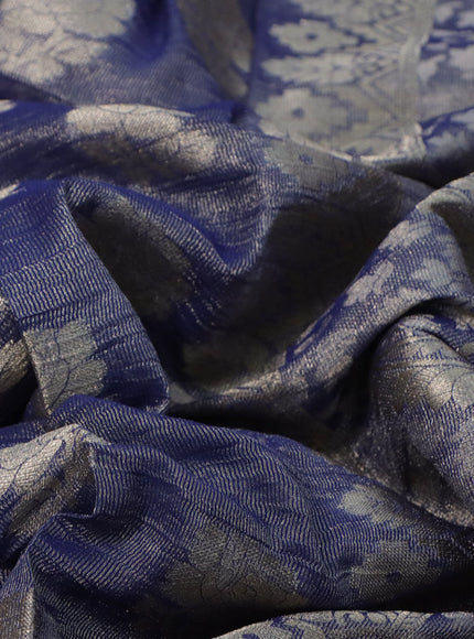 Crushed tissue saree dark blue with zari woven floral buttas and zari woven floral border