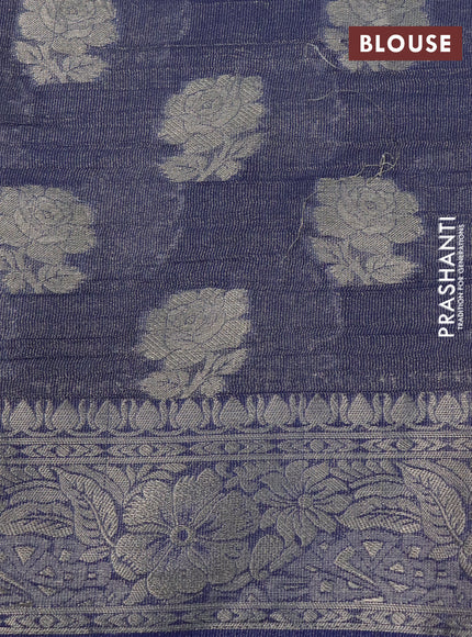 Crushed tissue saree dark blue with zari woven floral buttas and zari woven floral border