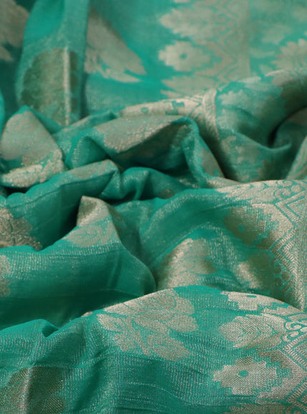 Crushed tissue saree teal green with zari woven floral buttas and zari woven floral border