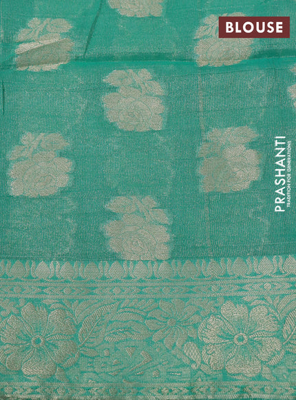 Crushed tissue saree teal green with zari woven floral buttas and zari woven floral border