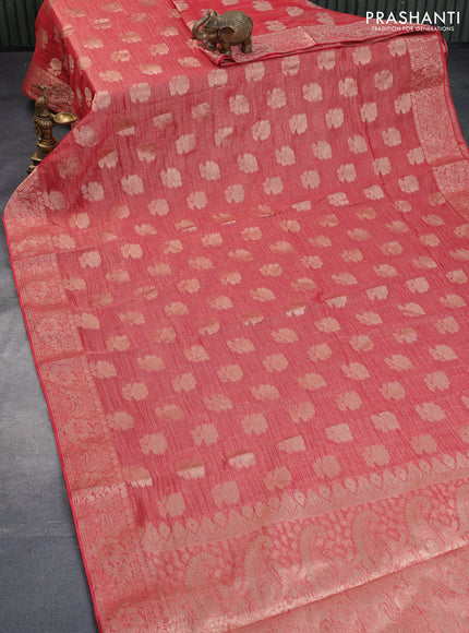 Crushed tissue saree red with zari woven floral buttas and zari woven floral border