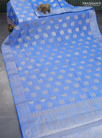 Crushed tissue saree blue with zari woven floral buttas and zari woven floral border