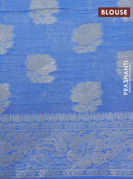 Crushed tissue saree blue with zari woven floral buttas and zari woven floral border