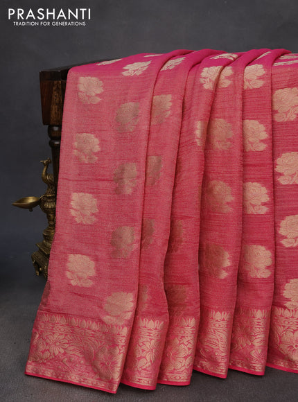 Crushed tissue saree pink with zari woven floral buttas and zari woven floral border