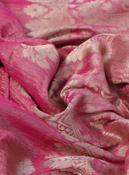 Crushed tissue saree pink with zari woven floral buttas and zari woven floral border