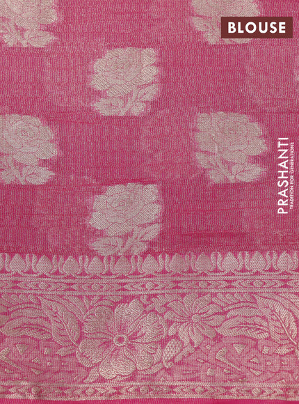 Crushed tissue saree pink with zari woven floral buttas and zari woven floral border