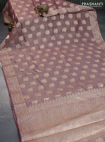 Crushed tissue saree brown with zari woven floral buttas and zari woven floral border